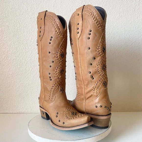 Lane Boots Shoes - Lane COSSETTE Cowgirl Western Boots 9.5 Brown Leather Cowboy Snip Toe Tall Studs